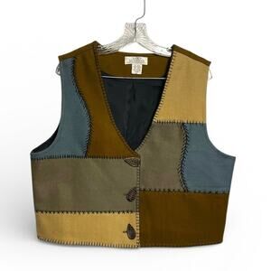 Sandy Starkman wool Patchwork Vest with carved Button Details wearable art XL